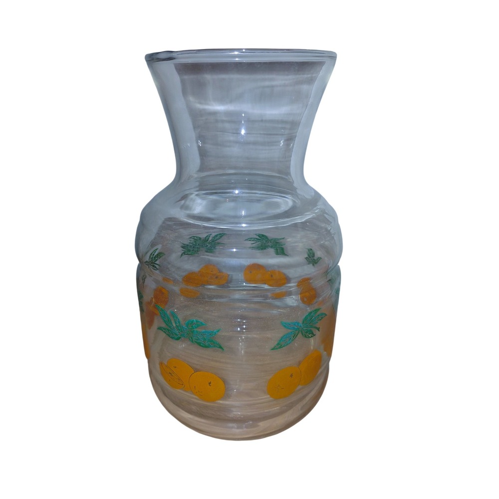 Vintage Clear Glass Orange Citrus Juice Carafe Vase Mid Century Modern Kitchen
